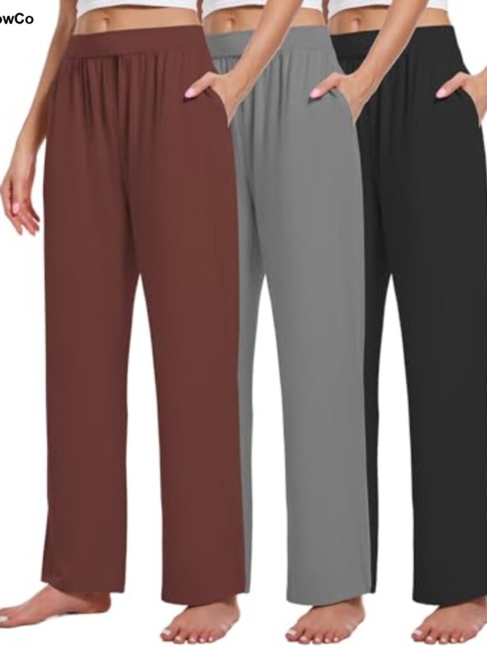 Wide Leg Lounge Pants with Pockets 3 Pack Soft Stretchy Yoga Sweatpants